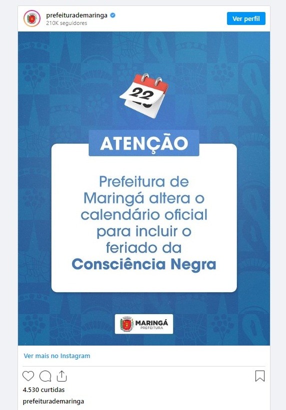 Foto: Reprodução/Instagram/Prefeitura de Maringá