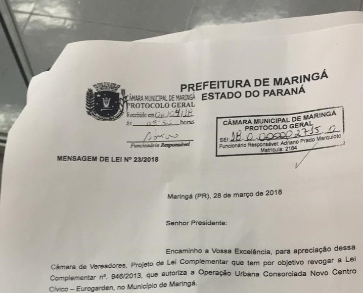 Projeto de Lei que entrou nesta terça-feira (17) em regime de urgência. (Foto: Luciana Peña/CBN Maringá)