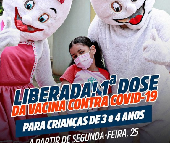 Vacinação contra a Covid-19 em crianças de 3 e 4 anos começa na segunda-feira (25) em Maringá