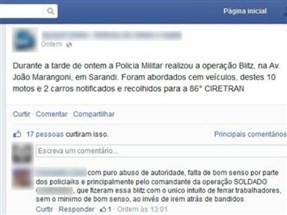 Homem é preso após criticar pelo Facebook abordagem da PM em blitz