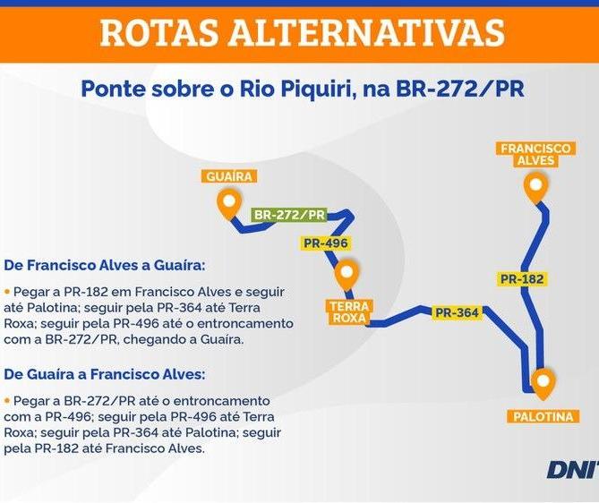 Feriado: PRF alerta para desvio na ponte do Rio Piquiri, na BR-272