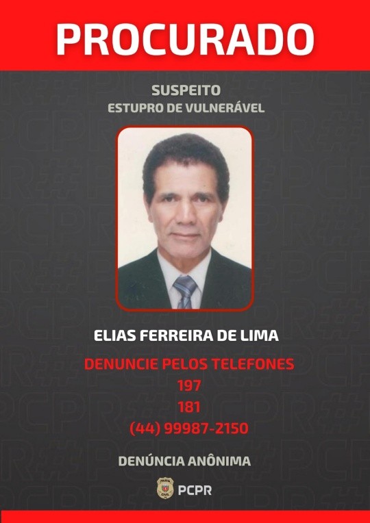 Polícia Civil divulga foto de foragido por estupro de vulnerável