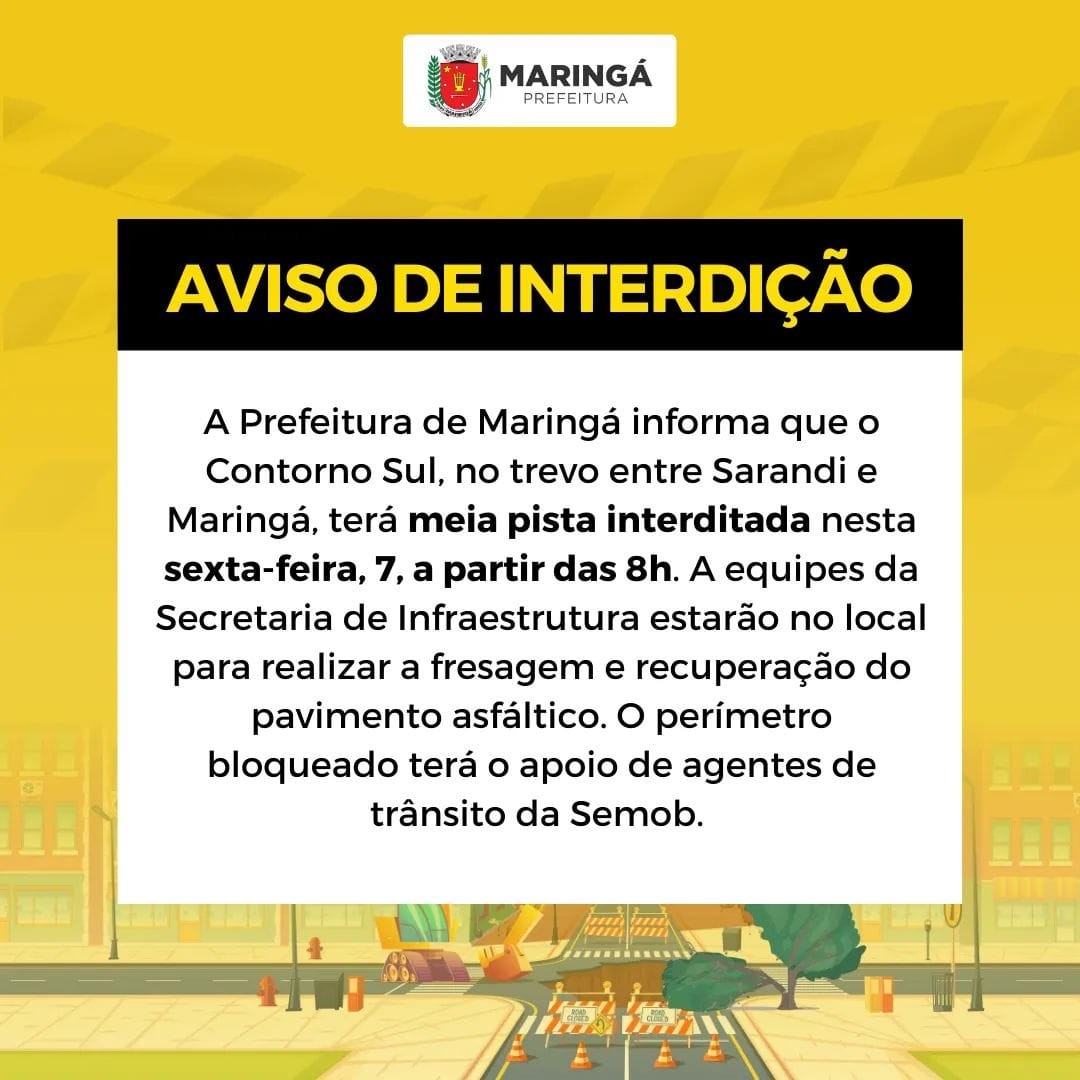Contorno Sul tem interdição parcial nesta sexta-feira (7) para reparos na pista