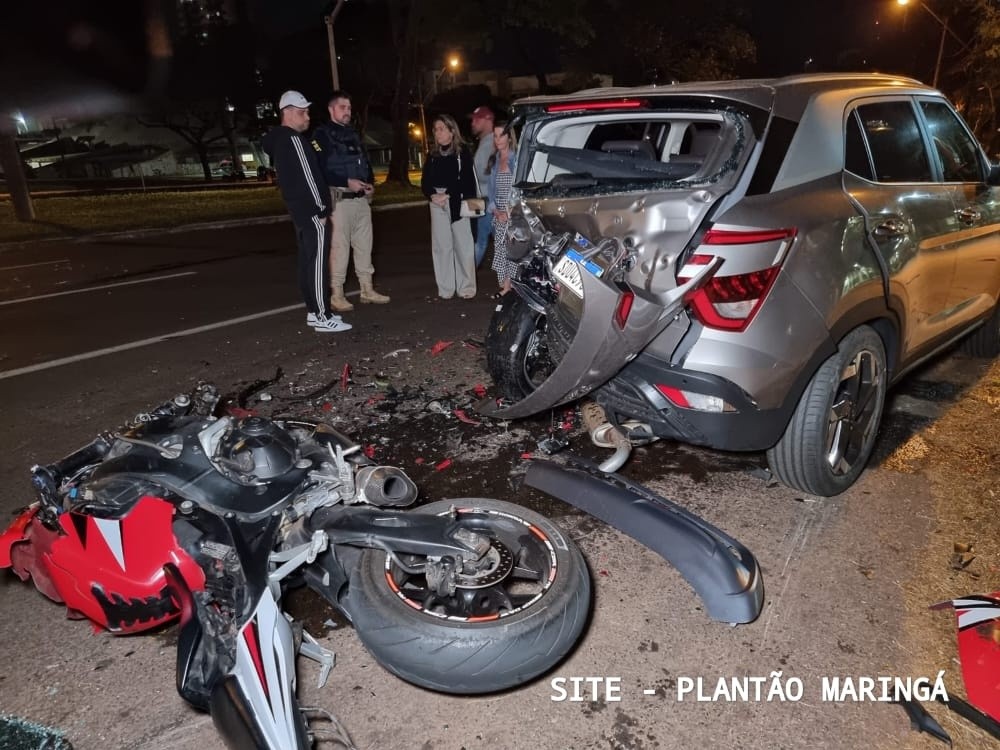Acidente com moto de alta cilindrada deixa duas pessoas em estado grave, em Maringá