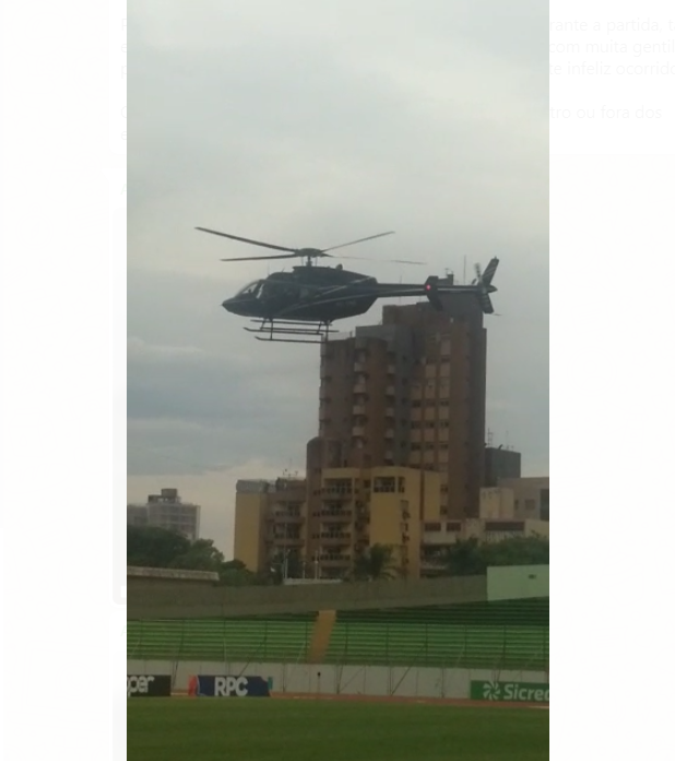 Helicóptero pousando no Willie Davids e agressão à torcida do Cascavel