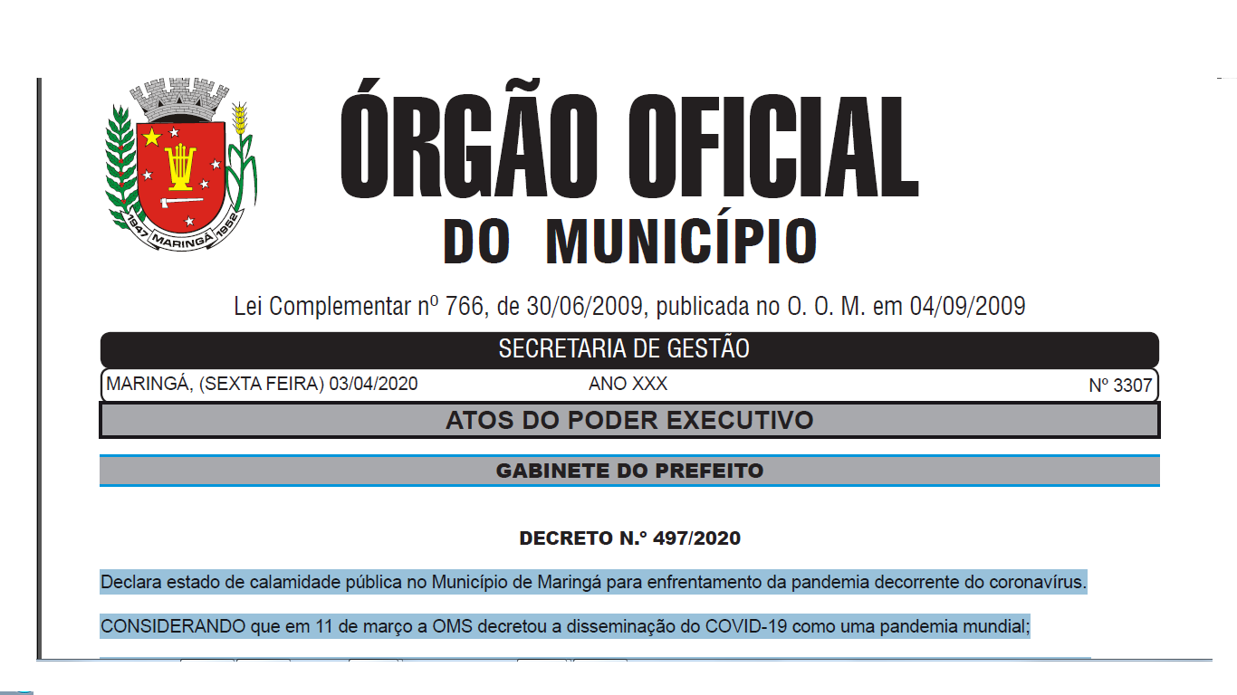 Maringá declara estado de calamidade pública