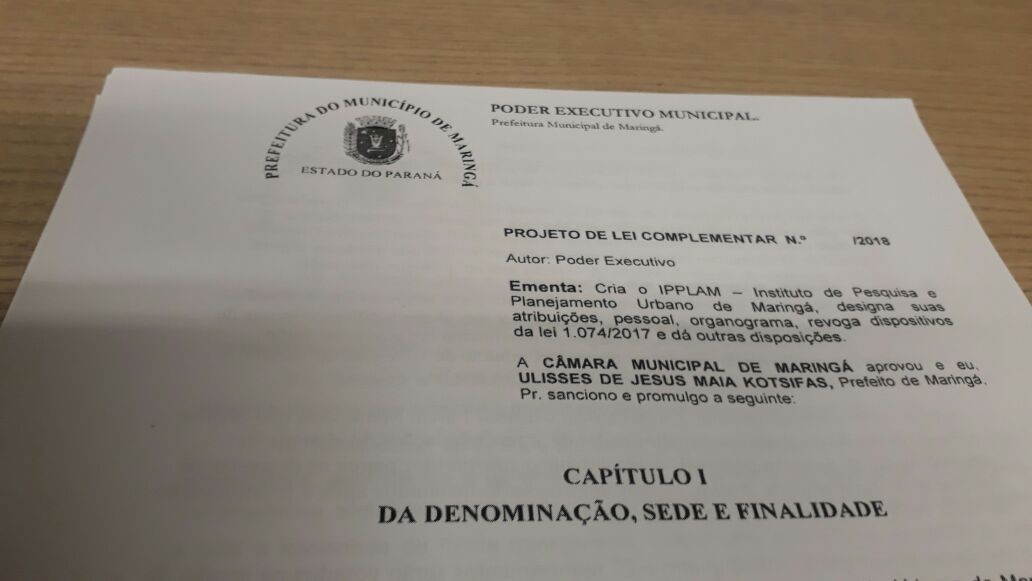 Projeto que cria Instituto de Pesquisa e Planejamento já está na Câmara de Maringá