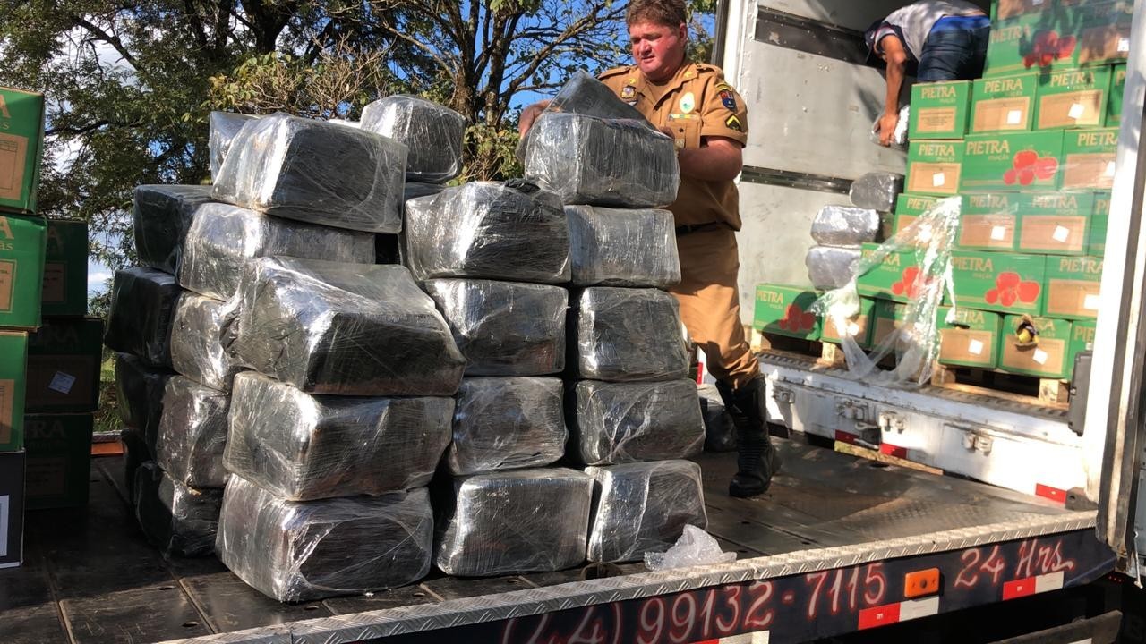 PRE apreende 948 quilos de maconha escondidos em carga de maçã