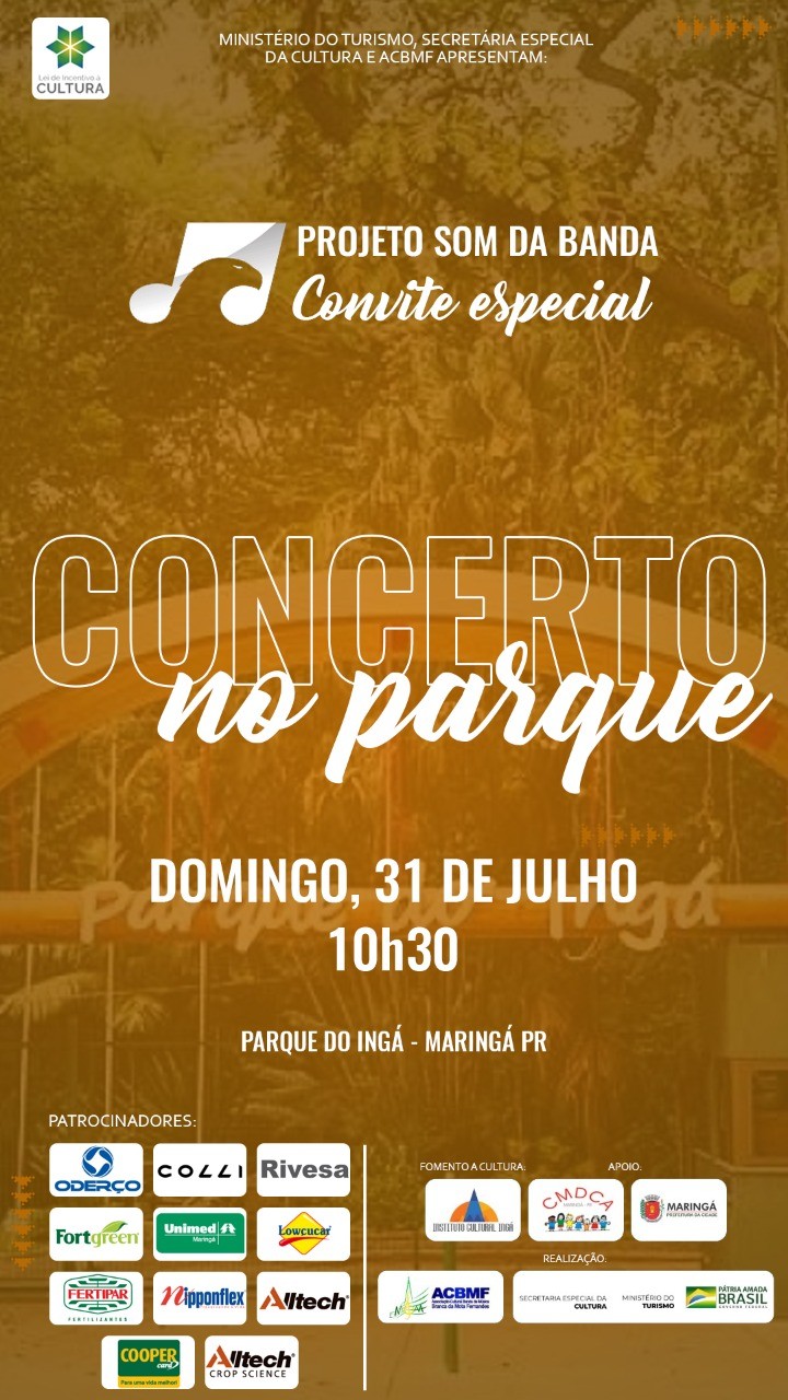 Parque do Ingá receberá concerto ao vivo nesse domingo (31)