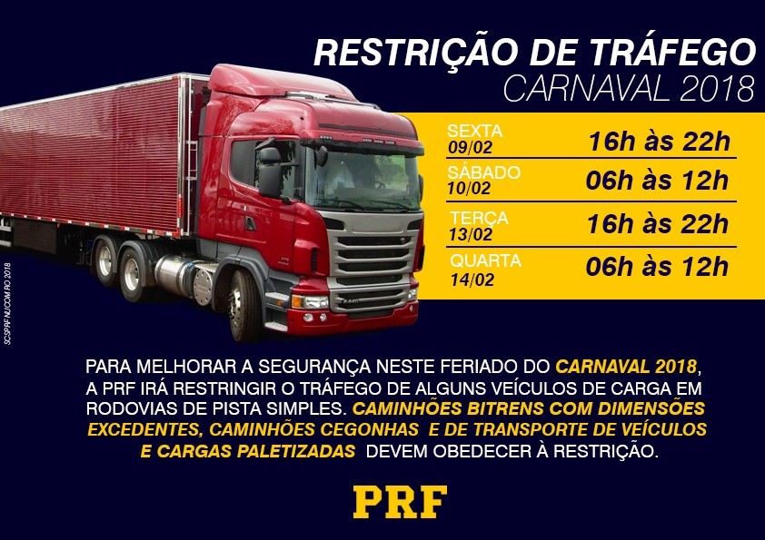 PRF restringe tráfego de veículos pesados no carnaval