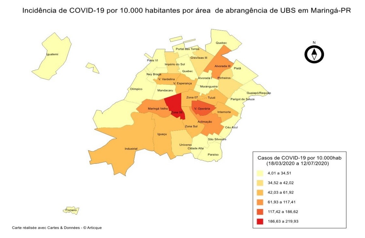 Regiões com maior incidência de coronavírus em Maringá