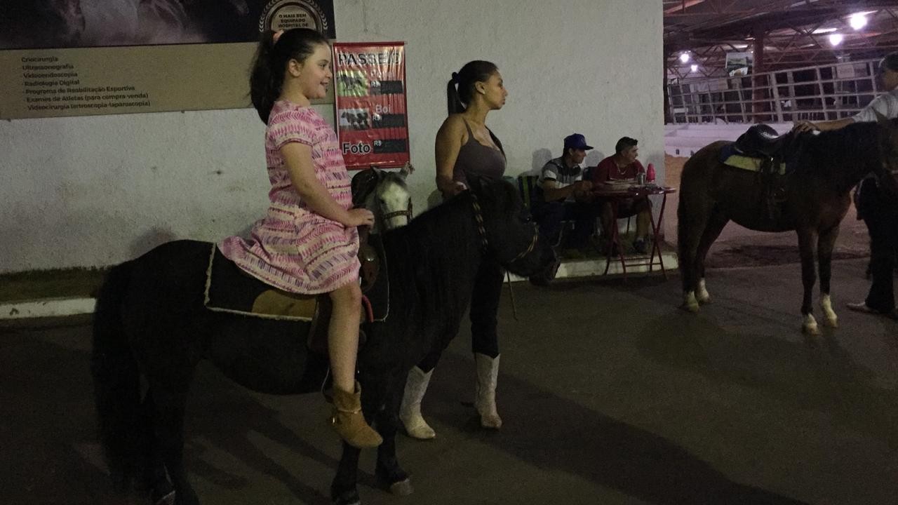 Crianças se divertem na Expoingá com passeios em pequenos animais