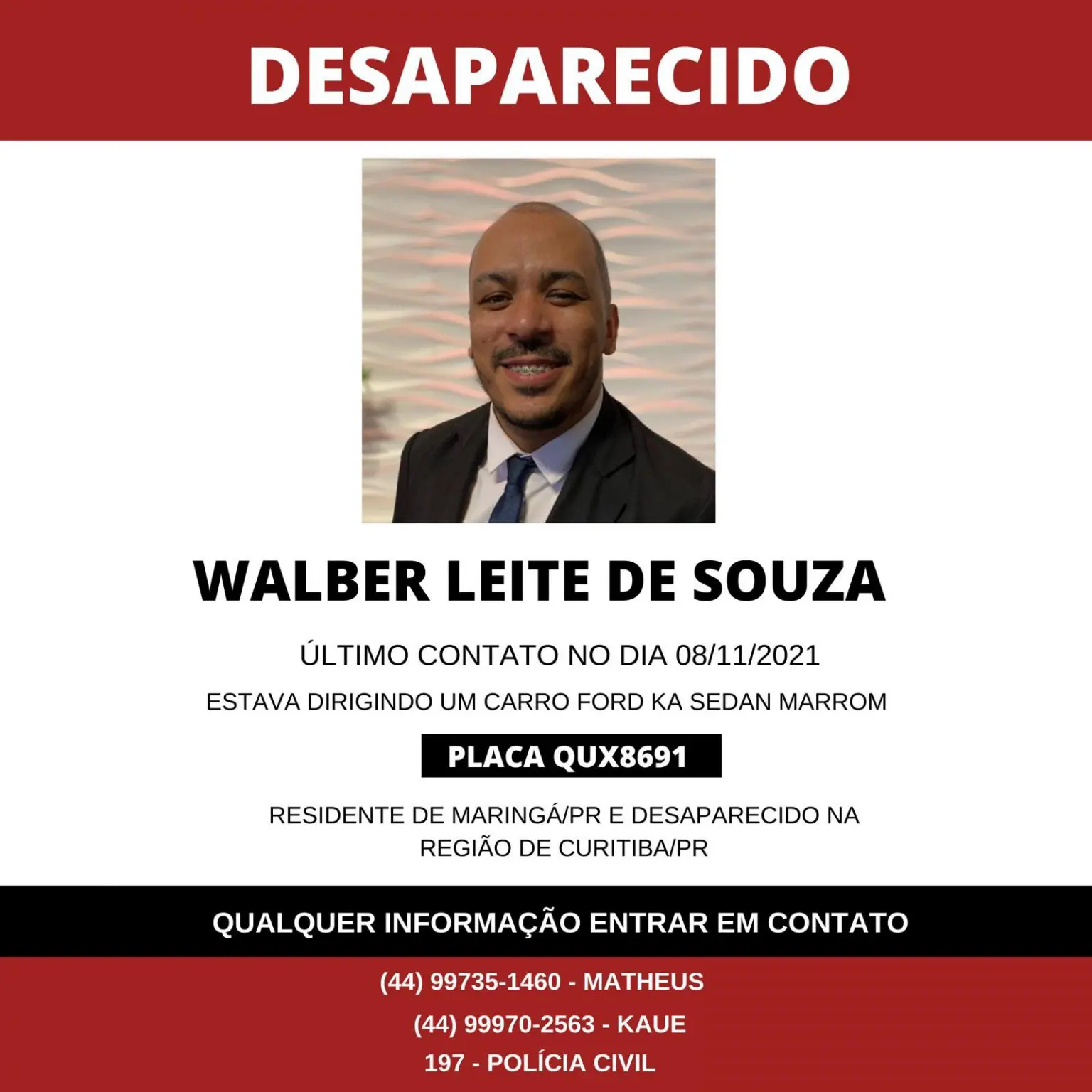 Família procura por motorista de aplicativo de Maringá que está desaparecido