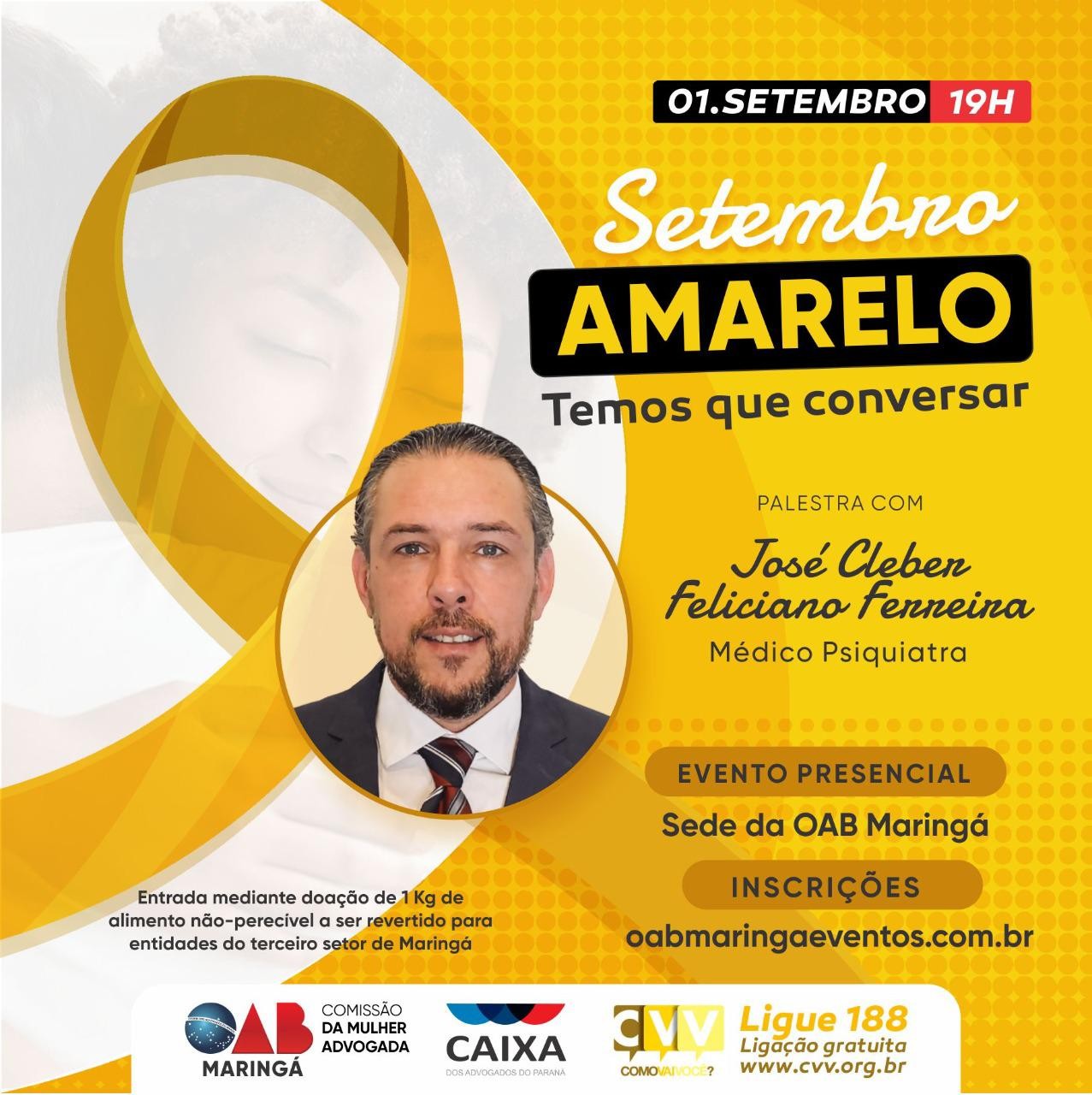 Palestra com psiquiatra na OAB abre mês de prevenção ao suícidio