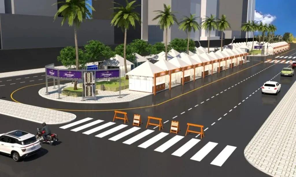 Barracas da Vila Gastronômica começam a ser montadas na Av. Getúlio Vargas em Maringá