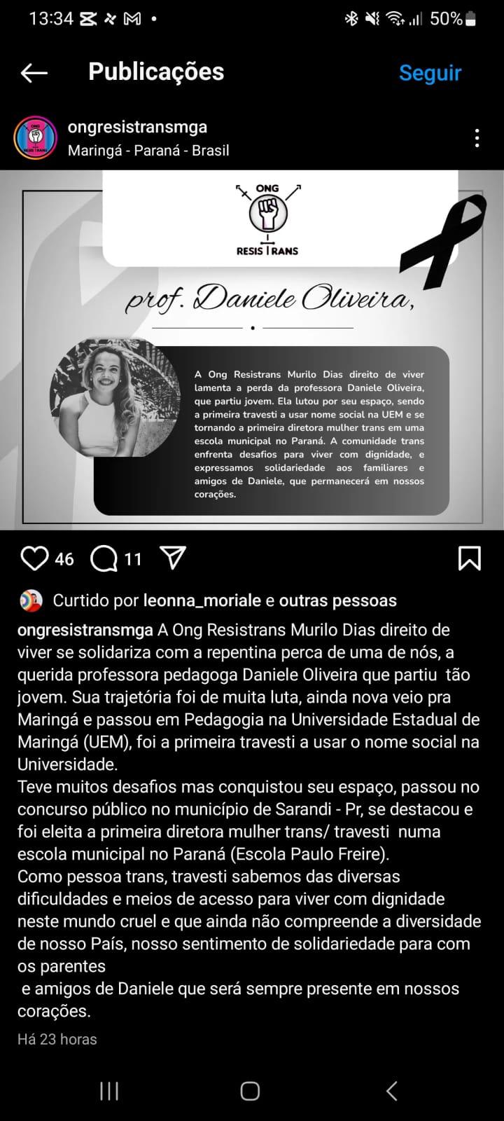Daniele Oliveira Sussay, pioneira na luta pelo direito ao nome social na UEM, morre aos 32 anos