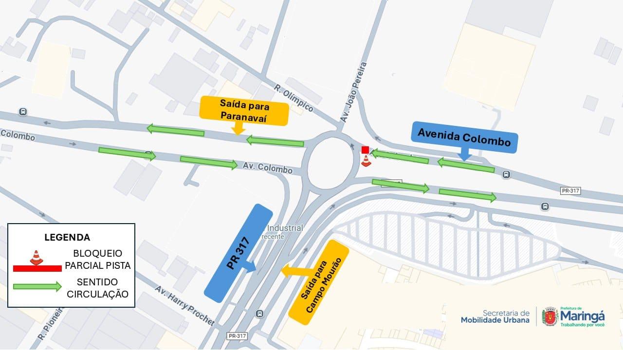 Confira interdição na Avenida Colombo saída para Paranavaí
