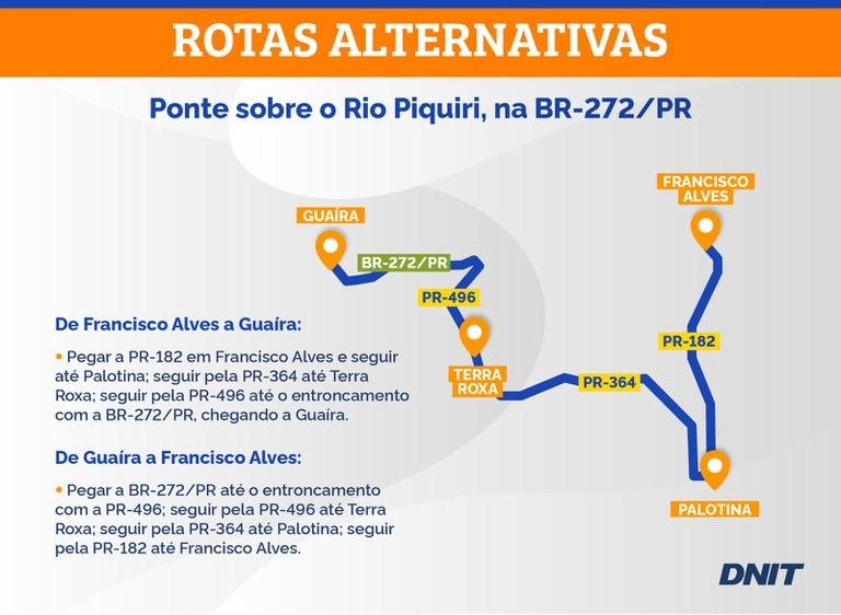 Feriado: PRF alerta para desvio na ponte do Rio Piquiri, na BR-272