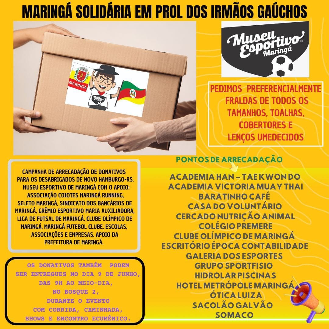 Museu Esportivo de Maringá faz campanha pelo RS
