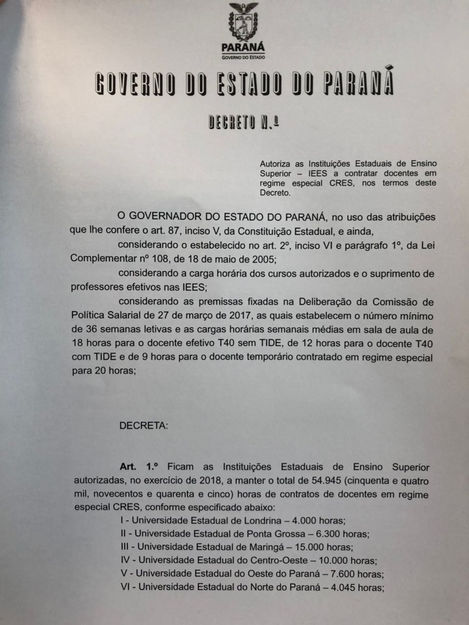Governo revoga decreto e UEM terá 15 mil horas