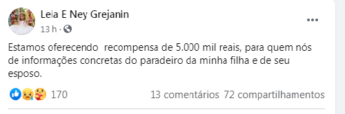 Família oferece R$ 5 mil por informações sobre casal desaparecido
