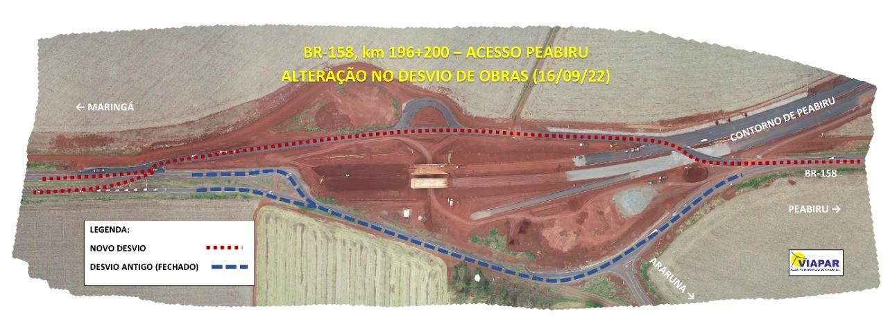 Motoristas devem ficar atentos para alteração no desvio de obras na BR-158, em Peabiru