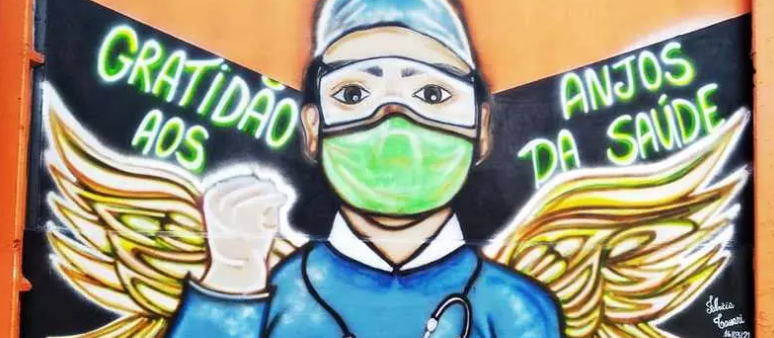 Artista da região faz pintura ao lado de hospital em homenagem aos ‘anjos’ da saúde