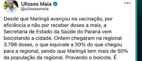 Prefeito acusa Estado de boicotar Maringá na distribuição de vacinas