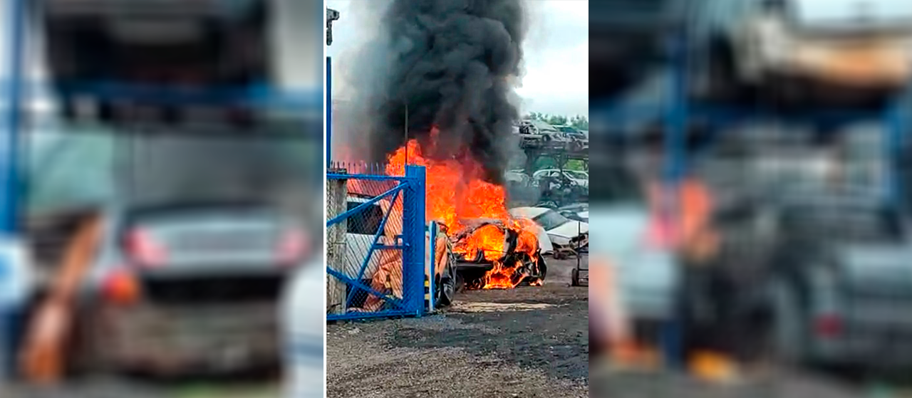 Incêndio atinge veículo em desmanche de carros em Maringá