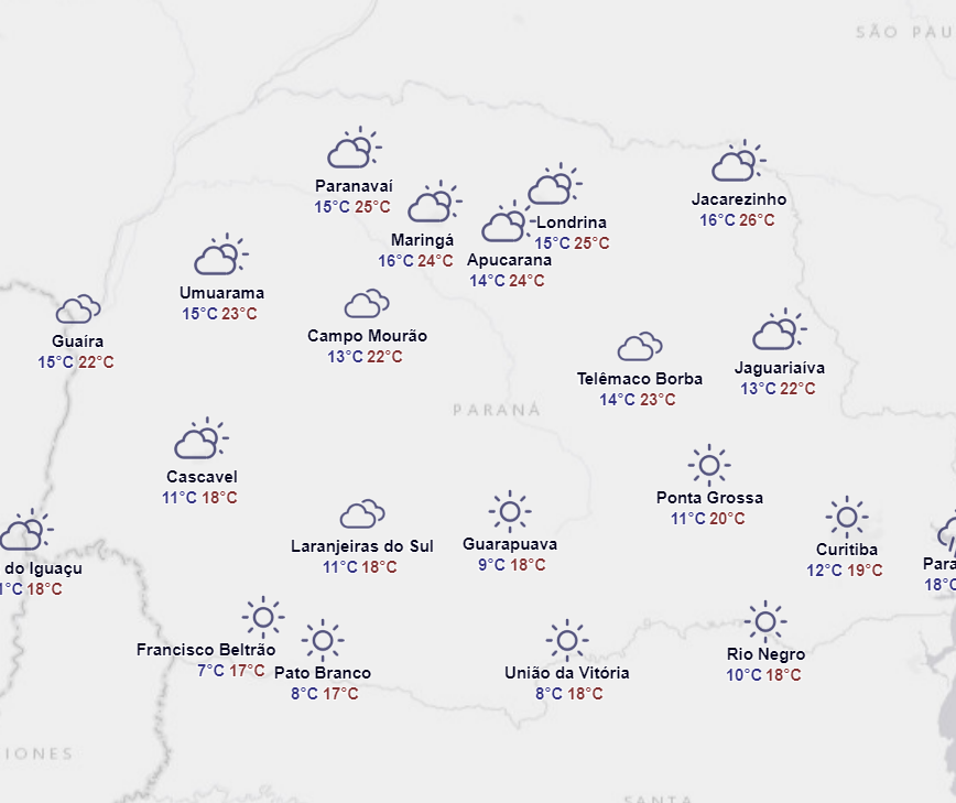 Saiba como fica o tempo nesta quinta-feira (27) em Maringá e no Paraná