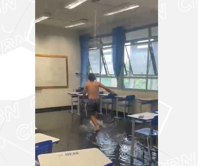 Vídeo de brincadeira em sala de aula alagada pela chuva na UEM viraliza