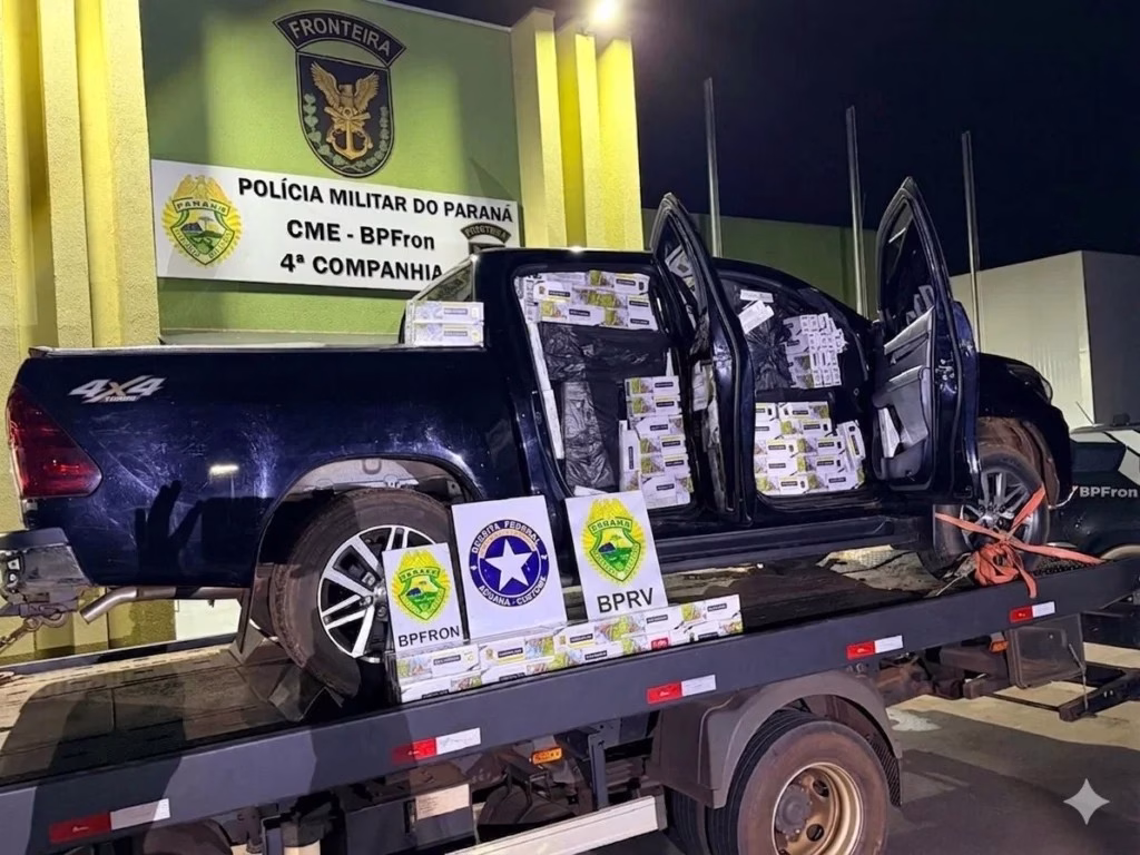 Hilux furtada em Maringá e carregada com 3 mil pacotes de cigarros é recuperada após perseguição em Umuarama
